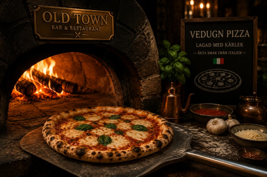 Margherita vedugnspizza från Old Town — bakad i riktig vedugn